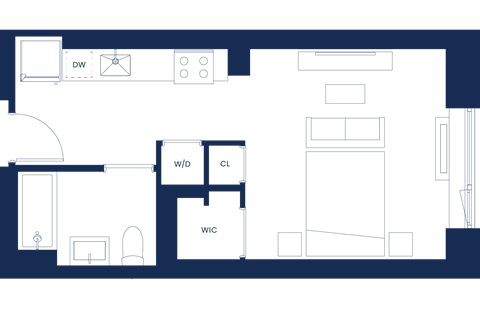 Floor plan for studio, 1 bath, 455 sqft